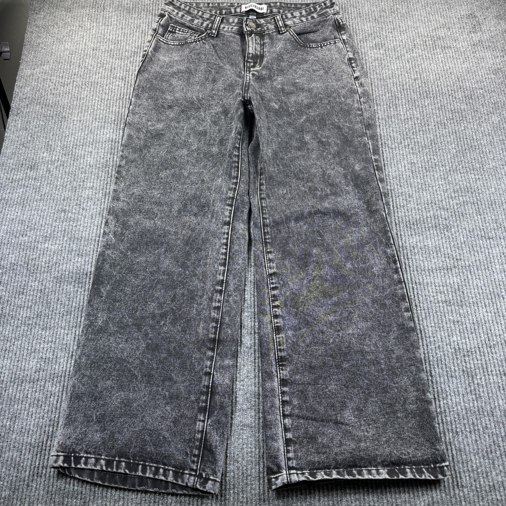 Disclosure Wide Leg Jeans Juniors 9/29 Gray Acid Wash Bow Embroidered 32x30